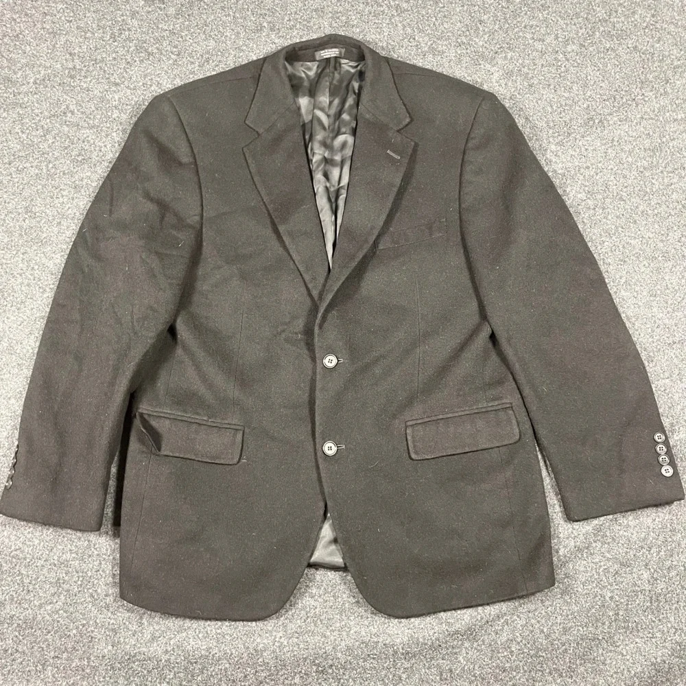 Andrew Fezza Mens 42R Blazer Sport Coat Black 100% Camel Hair Two Button Jacket